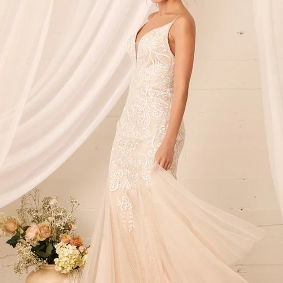 Lulus | Keeping My Promise White Embroidered Lace Trumpet Maxi Dress Wedding - Picture 5 of 6